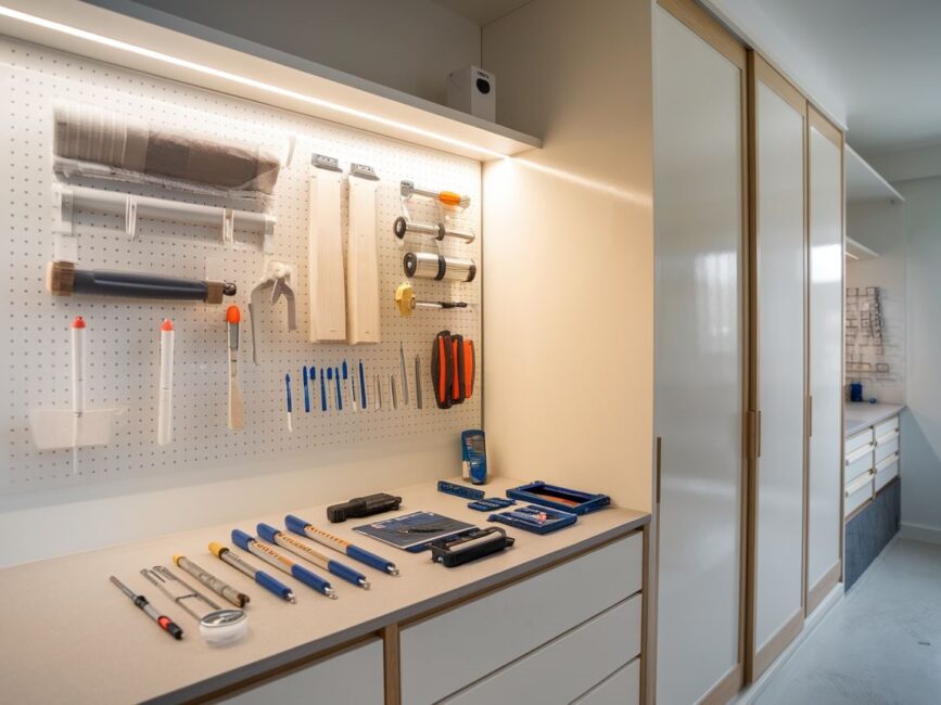 Montaż górnych prowadnic w szafie przesuwnej